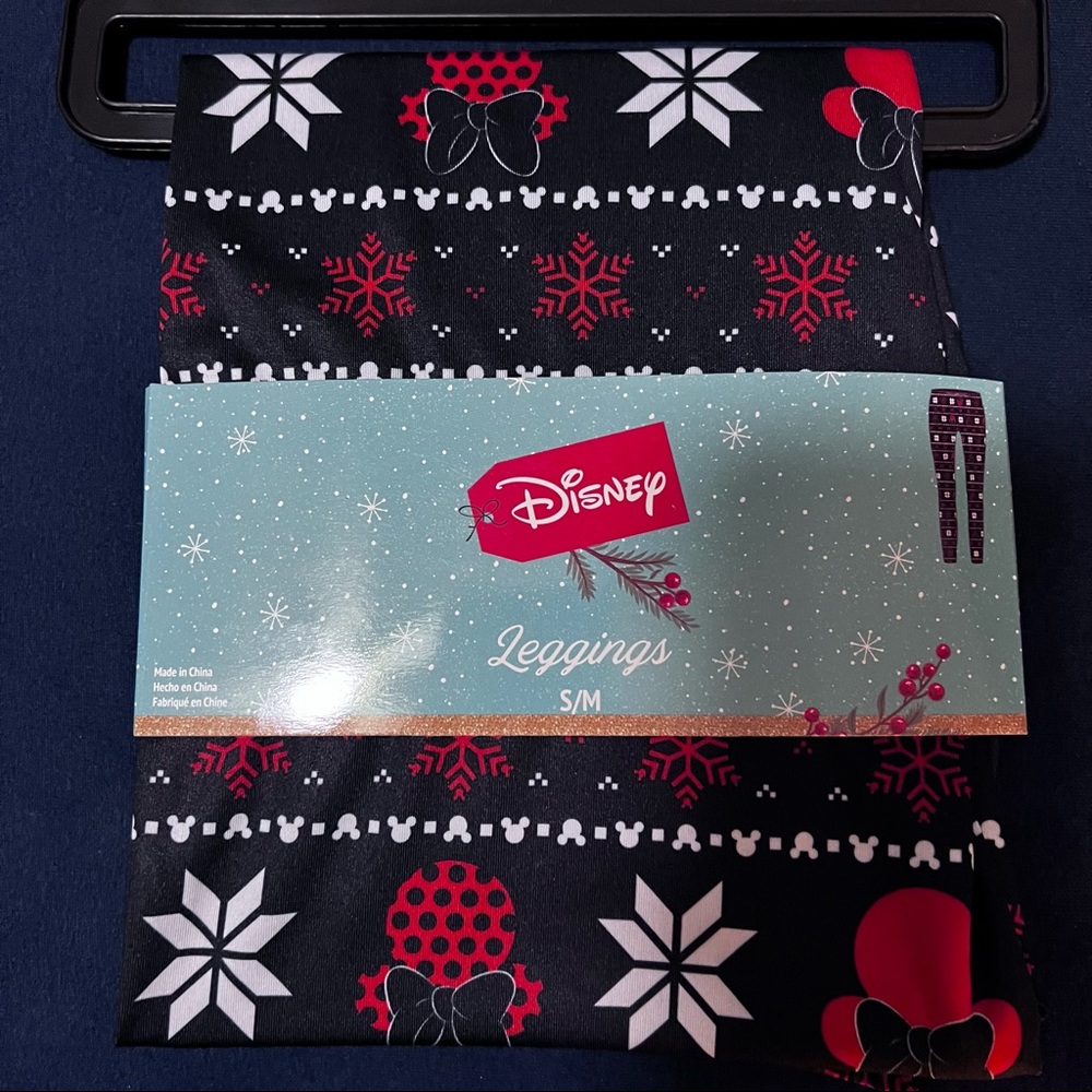 DISNEY Minnie Mouse Holiday Leggings Small/Medium - Black/Red Christmas Print